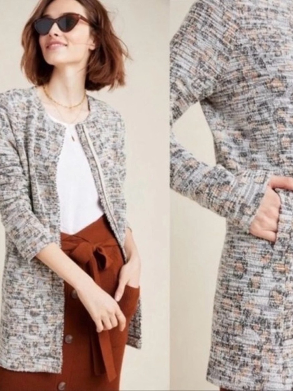 Dolan Left Coast Collect Abstract Leopard Pt M Longline Tweed Jacket by Anthro